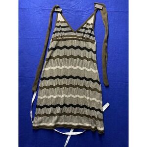 Boho Womens XXl Chevron Knit Tie Strap‎ Mini Dress S Green Zigzag Metallic